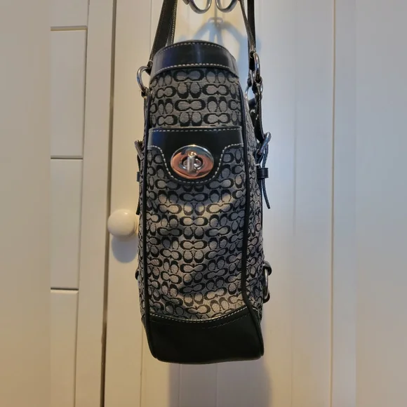 Coach Signature Gray Black Jacquard Leather Satchel F11526 - Picture 4 of 15